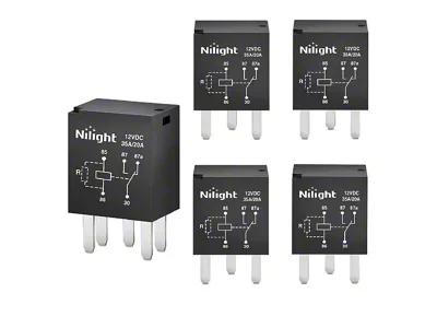Nilight 5-Pin SPST Electrical Relays; 5-Pack