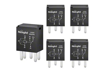Nilight 5-Pin SPST Electrical Relays; 5-Pack