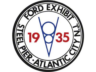 Nostalgia Decal - 1935 V8 - Ford Exhibit Steel Pier, Atlantic City, NJ - 2-3/4 Tall