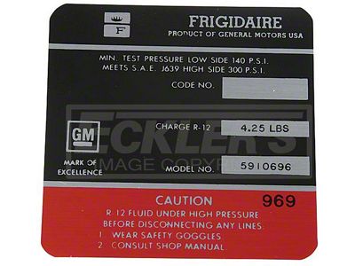 Nova Air Conditioning Compressor Decal, Frigidaire Air, 1966