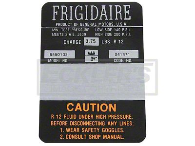 1967 Decal,A/C Compressor, Frigidare