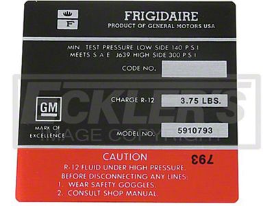 Nova Air Conditioning Compressor Decal, Frigidaire Air, 1972