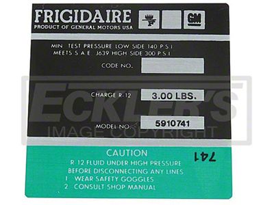 Nova Air Conditioning Compressor Decal, Frigidaire Air, 1974-1976