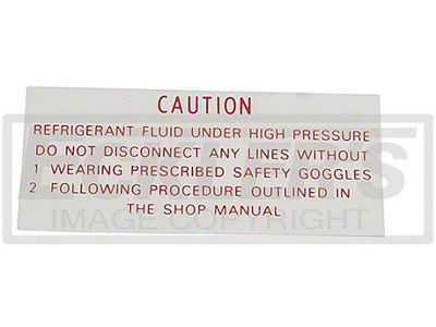 Nova Air Conditioning Compressor Decal, Frigidaire AirCompressor Warning, 1964-1965