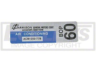 Nova Air Conditioning Evaporator Box Decal, Harrison, 1978