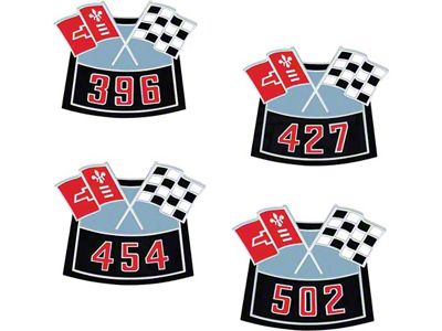 Nova And Chevy II Air Cleaner Emblem, Crossed Flag With Cubic Inch Displacement, 1962-1979