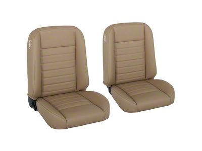 Cruiser Collection Classic Bucket Seats with Seat Mounting Brackets; Baja Tan Salerno Vinyl with Tan Stitching (66-67 Chevy II)