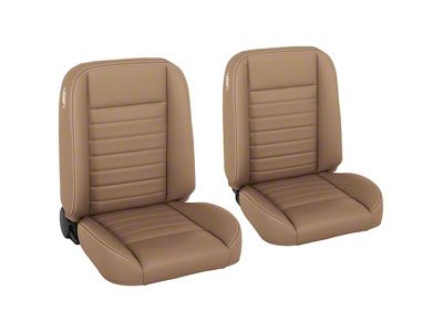 Cruiser Collection Classic Bucket Seats with Seat Mounting Brackets; Baja Tan Salerno Vinyl with White Stitching (62-65 Chevy II 2-Door Convertible, Hardtop)