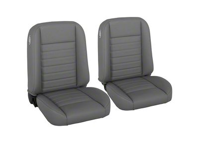 Cruiser Collection Classic Bucket Seats with Seat Mounting Brackets; Medium Earth Grey Vinyl with Grey Stitching (66-67 Chevy II)
