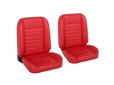 Cruiser Collection Classic Bucket Seats with Seat Mounting Brackets; Red Glossy Vinyl with Red Stitching (62-65 Chevy II 2-Door Convertible, Hardtop)