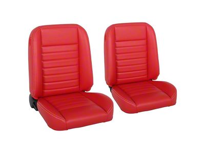 Cruiser Collection Classic Bucket Seats with Seat Mounting Brackets; Red Glossy Vinyl with White Stitching (66-67 Chevy II)