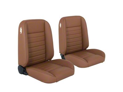 Cruiser Collection Classic Bucket Seats with Seat Mounting Brackets; Saddle Brown Vinyl with Brown Stitching (62-65 Chevy II 2-Door Convertible, Hardtop)