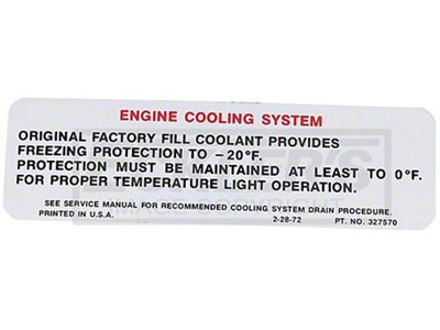 Nova Engine Compartment Decal, Caution Cooling System,1974-1975