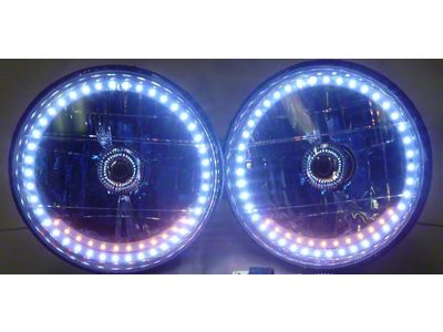 7 Round White Diamond White Halo Headlight W/Signal