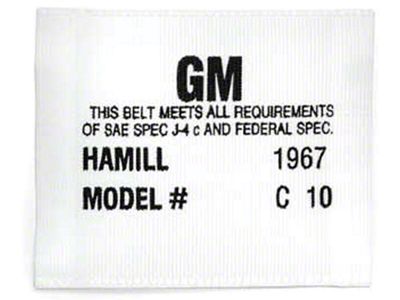 Nova Seat Belt Label, Woven, OE Style Hamill C-10, 1967