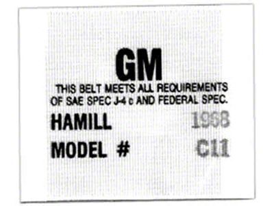 Nova Seat Belt Label, Woven, OE Style Hamill C-11, 1968