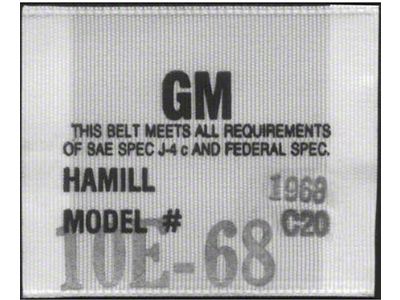 Nova Seat Belt Label, Woven, OE Style Hamill C-20, 1968