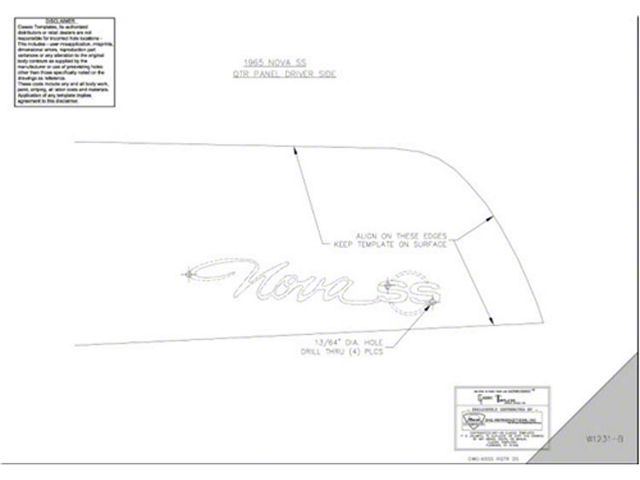 Nova SS Quarter Panel Emblem Template Kit, 1965 (Nova, Super Sport SS Coupe, Two-Door)