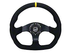 NRG Innovations 320mm Flat Bottom Steering Wheel; Black Alcantara with Yellow Center Mark (Universal; Some Adaptation May Be Required)