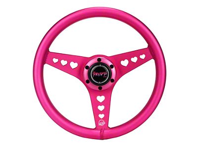 NRG Innovations All Aluminum 330mm Steering Wheel with Heart Cutout Spokes; Anodized Pink (Universal; Some Adaptation May Be Required)