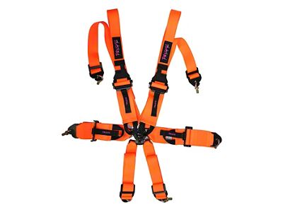 NRG Innovations FIA HANS Approved 6-Point Rotary Cam-Lock Racing Seat Belt Harness; Neon Orange with Prisma Logo (Universal; Some Adaptation May Be Required)
