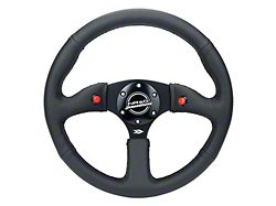 NRG Innovations 350mm 2-Inch Deep Dual Button Steering Wheel; Black Leather (Universal; Some Adaptation May Be Required)