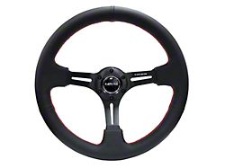 NRG Innovations 350mm 3-Inch Deep Dish Steering Wheel; Black Leather with Red Stitching (Universal; Some Adaptation May Be Required)