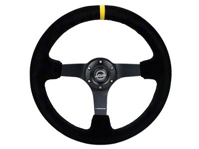 NRG Innovations 350mm 3-Inch Deep Dish Steering Wheel; Black Suede with Yellow Center Mark (Universal; Some Adaptation May Be Required)