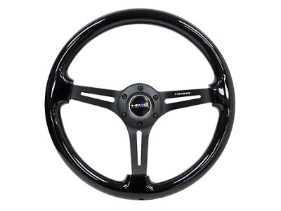 NRG Innovations 350mm 3-Inch Deep Dish Wood Steering Wheel with Slit Spokes; Black (Universal; Some Adaptation May Be Required)