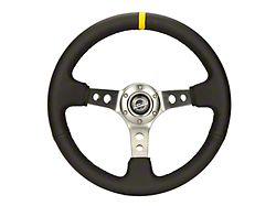 NRG Innovations 350mm 3-Inch Deep Dish Steering Wheel; Black Leather with Gunmetal Spokes and Yellow Center Mark (Universal; Some Adaptation May Be Required)