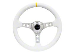 NRG Innovations 350mm 3-Inch Deep Dish Steering Wheel; White Leather with Silver Spokes and White Stitching (Universal; Some Adaptation May Be Required)