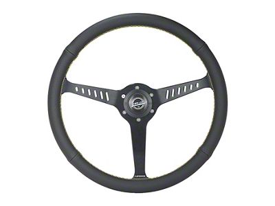 NRG Innovations Classic Stealth 380mm Steering Wheel; Perforated Leather with Yellow Stitching (Universal; Some Adaptation May Be Required)