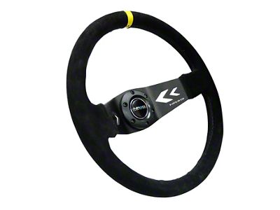 NRG Innovations 350mm Two Spoke Steering Wheel; Suede Leather with Yellow Center Mark (Universal; Some Adaptation May Be Required)