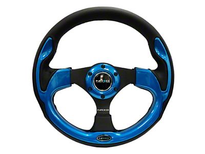 NRG Innovations Pilota Series 320mm Steering Wheel; Black Leather with Blue Trim (Universal; Some Adaptation May Be Required)