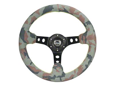 NRG Innovations 350mm 3-Inch Deep Dish Steering Wheel; Camo Suede mark with Black Spoke sand Neon Green Stitching (Universal; Some Adaptation May Be Required)