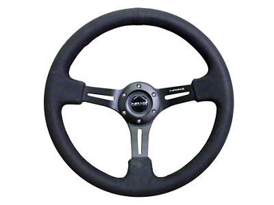 NRG Innovations 350mm 3-Inch Deep Dish Steering Wheel; Black Leather with Alcantara Stitching (Universal; Some Adaptation May Be Required)