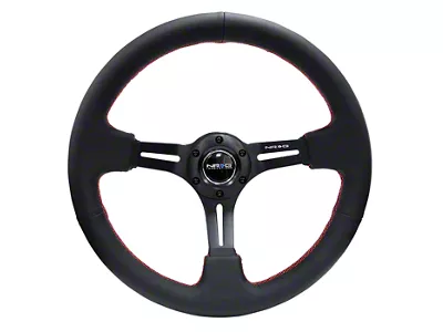 NRG Innovations 350mm 3-Inch Deep Dish Steering Wheel; Black Leather with Red Stitching (Universal; Some Adaptation May Be Required)