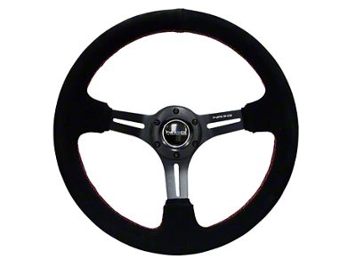 NRG Innovations 350mm 3-Inch Deep Dish Steering Wheel; Black Suede with Red Stitching (Universal; Some Adaptation May Be Required)