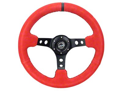 NRG Innovations 350mm 3-Inch Deep Dish Steering Wheel; Red Suede with Black Stitching and Stripe (Universal; Some Adaptation May Be Required)