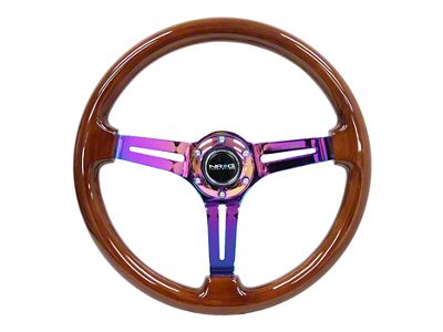 NRG Innovations 350mm 3-Inch Deep Dish Wood Steering Wheel with Slit Spokes; Brown and Neochrome (Universal; Some Adaptation May Be Required)