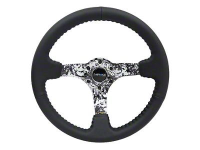 NRG Innovations 350mm 3-Inch Deep Dish Steering Wheel; Black Leather with Black Stitching and Hydro-Dripped Digital Camo Spokes (Universal; Some Adaptation May Be Required)