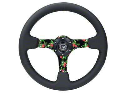 NRG Innovations 350mm 3-Inch Deep Dish Steering Wheel; Black Leather with Hydro Dipped Tropical Spokes (Universal; Some Adaptation May Be Required)