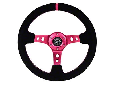 NRG Innovations 350mm 3-Inch Deep Dish Steering Wheel; Black Suede with Fushia Center Mark, Stitching and Center Spoke (Universal; Some Adaptation May Be Required)
