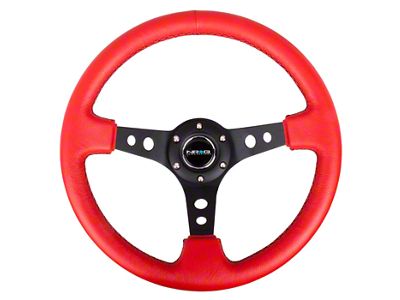 NRG Innovations 350mm 3-Inch Deep Dish Steering Wheel; Red Leather with Black Spokes and Stitching (Universal; Some Adaptation May Be Required)