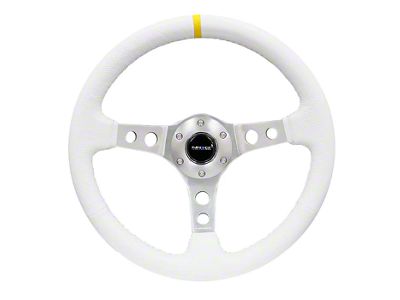 NRG Innovations 350mm 3-Inch Deep Dish Steering Wheel; White Leather with Silver Spokes and White Stitching (Universal; Some Adaptation May Be Required)