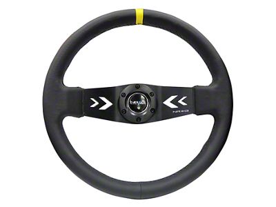 NRG Innovations 350mm Two Spoke Steering Wheel; Black Leather with Yellow Center Mark (Universal; Some Adaptation May Be Required)