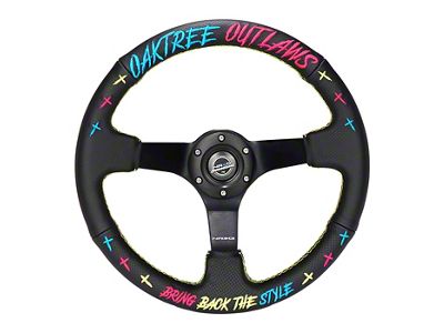NRG Innovations Oak Tree Outlaws 350mm 3-Inch Deep Dish Steering Wheel; Black Perforated Leather (Universal; Some Adaptation May Be Required)