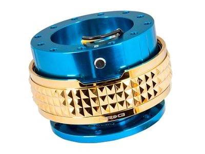 NRG Innovations Steering Wheel Hub Quick Release; Blue with Chrome Gold Pyramid Ring (Universal; Some Adaptation May Be Required)