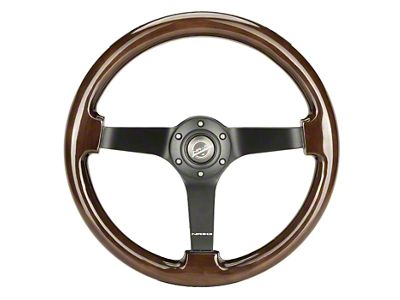 NRG Innovations Wood Grain 350mm 3-Inch Deep Dish Steering Wheel; Dark and Black (Universal; Some Adaptation May Be Required)