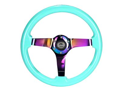 NRG Innovations Wood Grain 350mm 3-Inch Deep Dish Steering Wheel; Minty Fresh and Neochrome (Universal; Some Adaptation May Be Required)